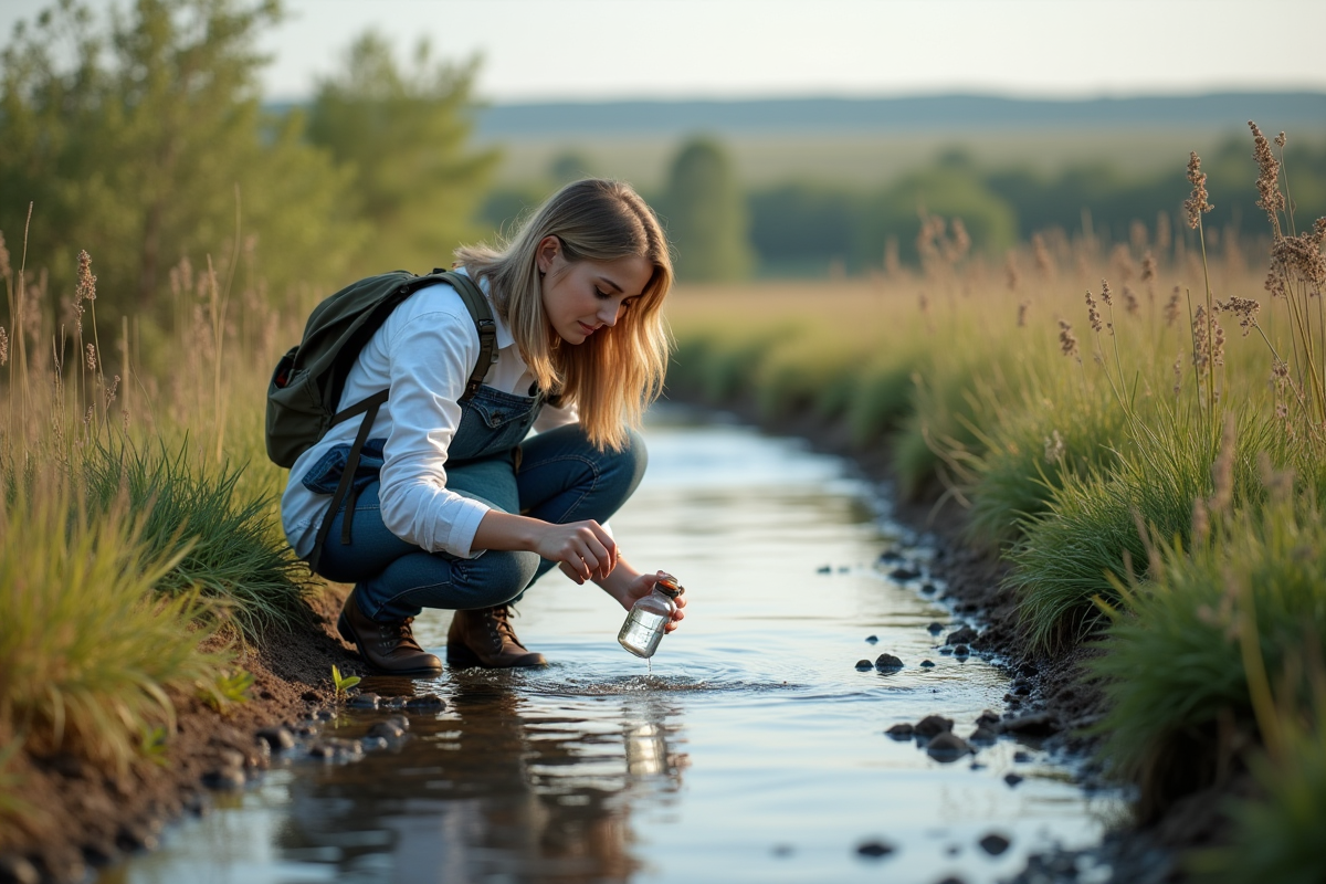 Jeune femme récoltant un échantillon d