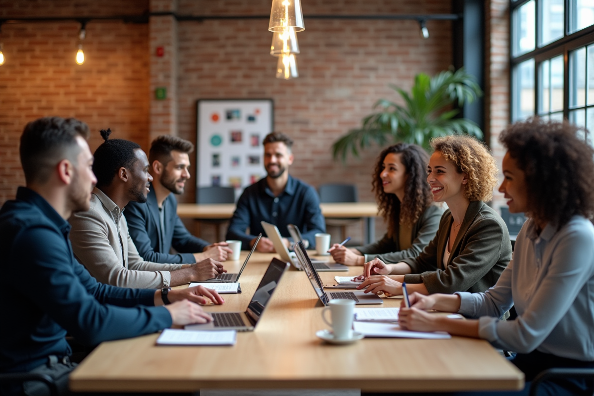 Groupe de jeunes professionnels en réunion dynamique