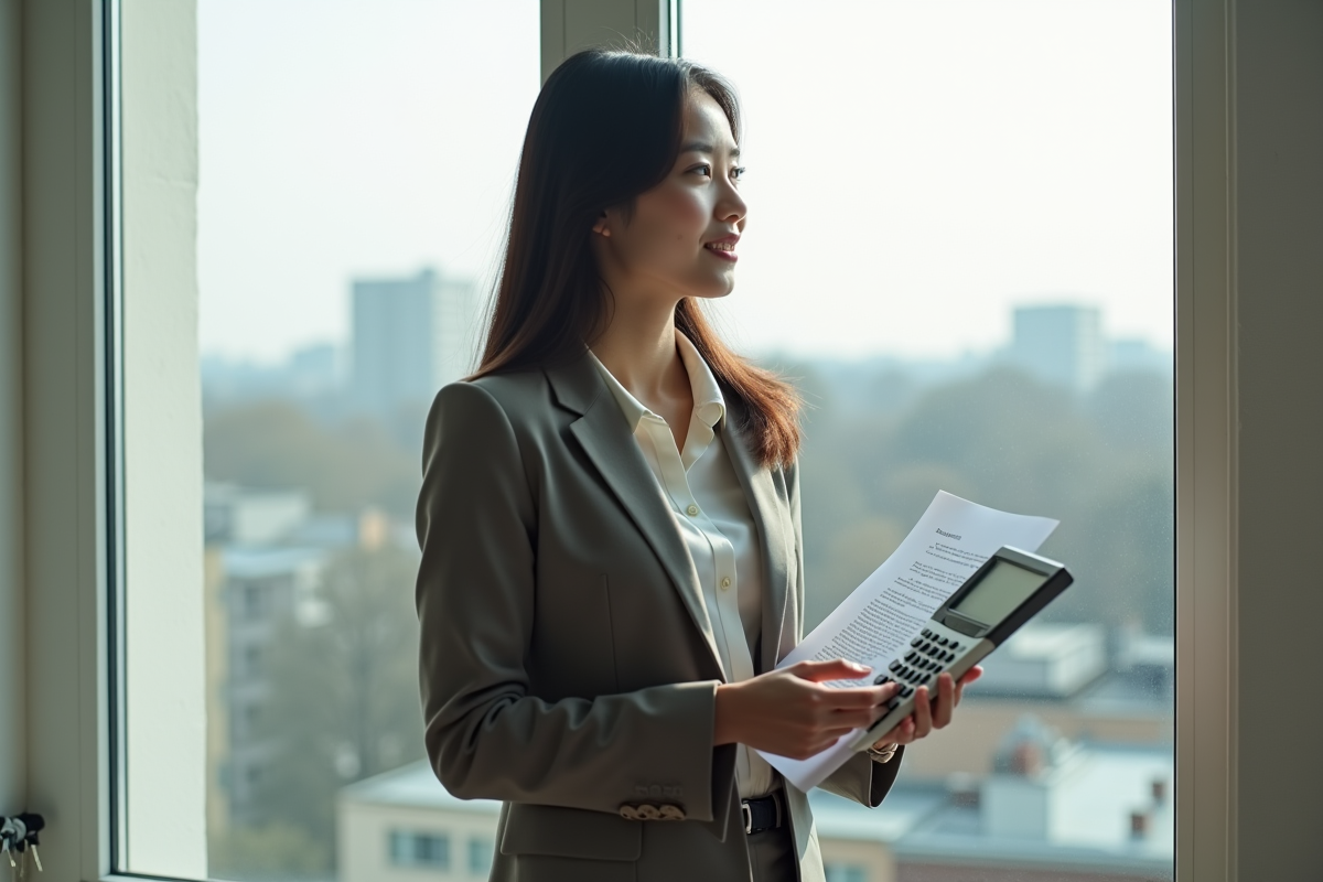 Jeune femme tenant un contrat de location près d