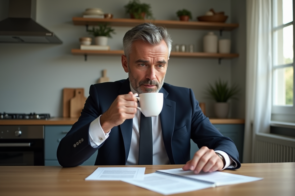 Homme daffaires compare deux produits au cafe