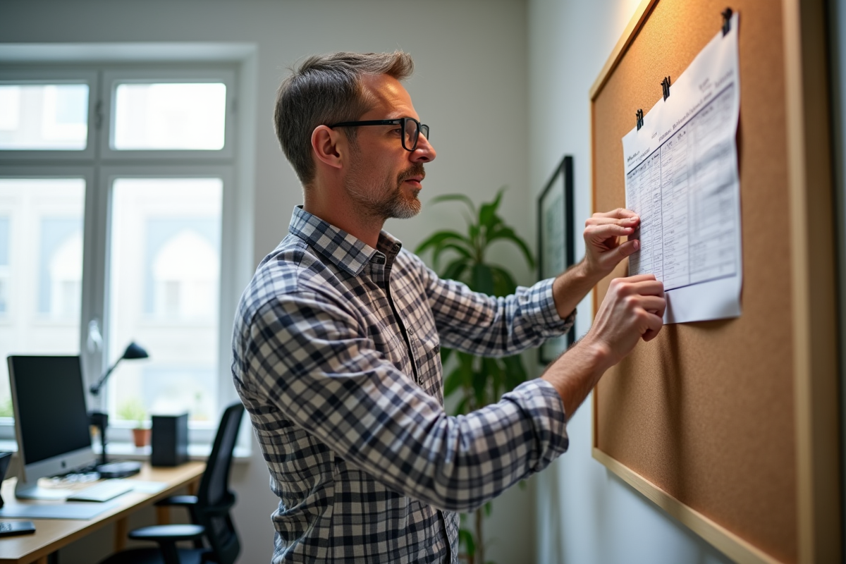 Homme affichant un graphique de dépenses dans son bureau
